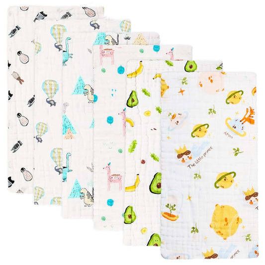 FOOK FISH Muslin Baby Burp Cloths - 6 Pack 100% Cotton Absorbent Washcloths