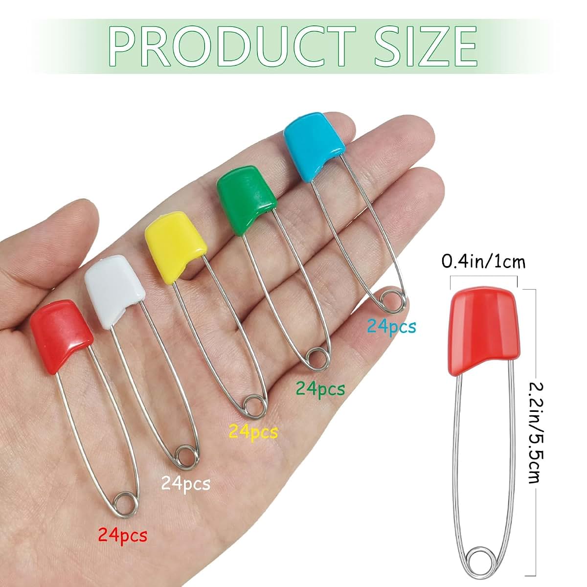 BabyOneStop 120 Pcs Diaper Pins 2.2 Inch Stainless Steel Safety Pins with Plastic Head, 5 Colors
