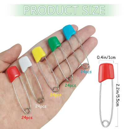 BabyOneStop 120 Pcs Diaper Pins 2.2 Inch Stainless Steel Safety Pins with Plastic Head, 5 Colors