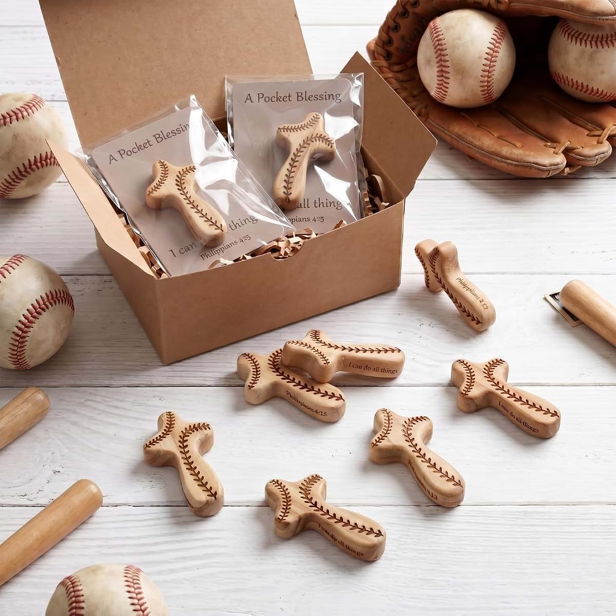 Gerrii 12 Piece Baseball Cross Pocket Blessing Gift Set