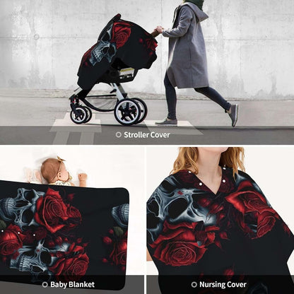 CAYKWVZ Red Roses Skull Baby Car Seat Canopy Cover Multi Use Shower Gift, Nursing Cover for Mom Nursing Covers, Bow (photo 3)