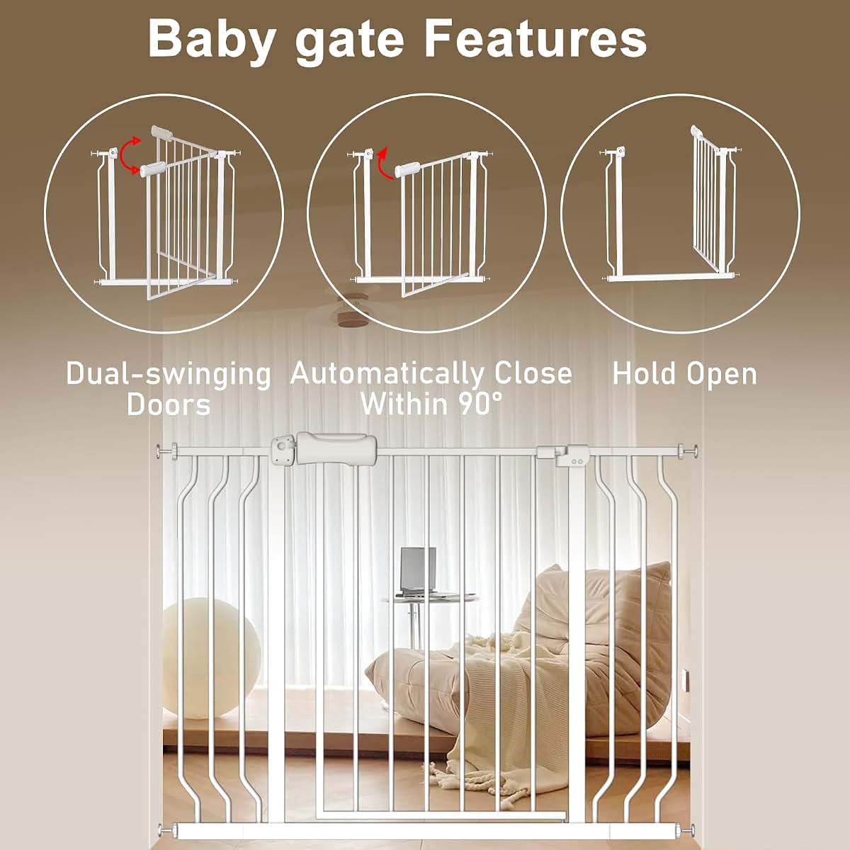 ALLAIBB Extra Wide Pressure Mount Baby Gate, 57.48-62.02 Inch (photo 3)