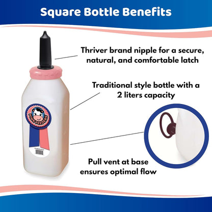 Pink Feeders 2-Quart Square Calf Bottle with Thriver Teat