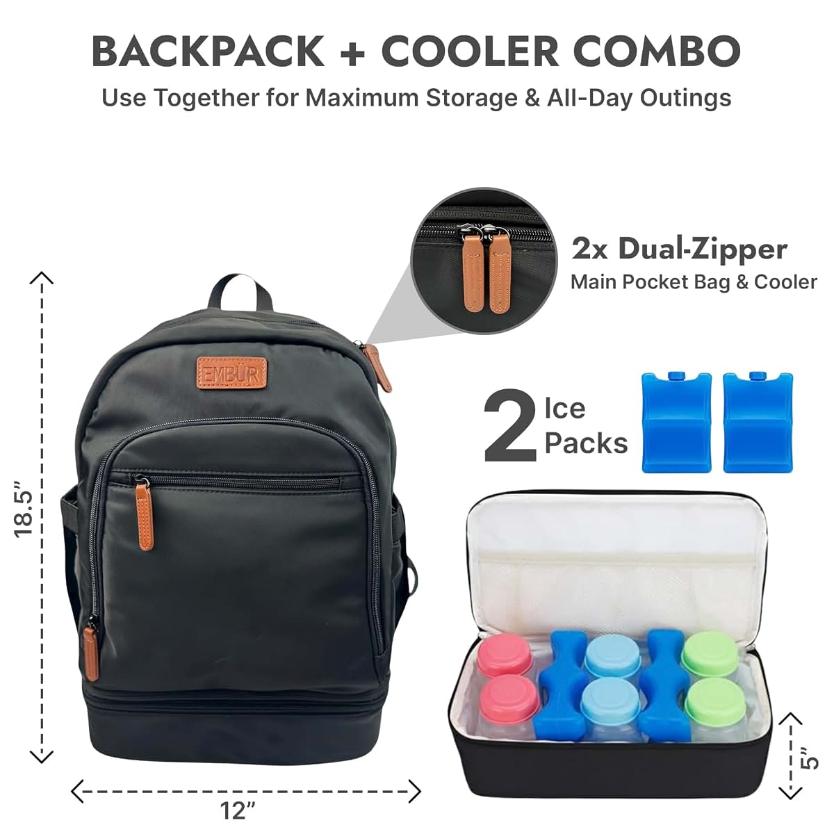 Embur Diaper Bag Backpack With Detachable Insulated Cooler (photo 3)
