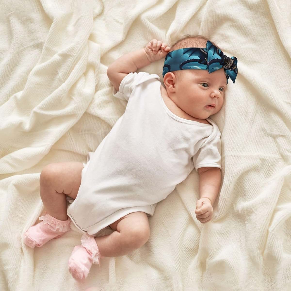 BabyOneStop Flying Dragon Printed Baby Bow Headband For Infants