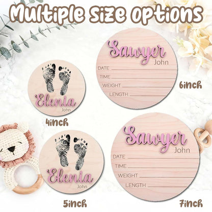 Custom Baby Name Announcement Signs for Hospital, Personalized Wooden Engraved Birth Plaque