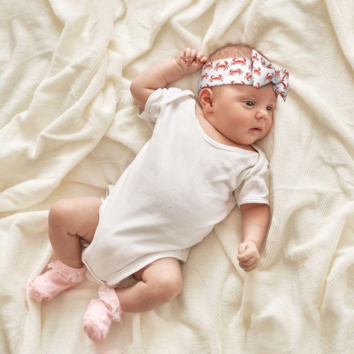 Cute Crab Red Print Bow Headbands for Baby Girls