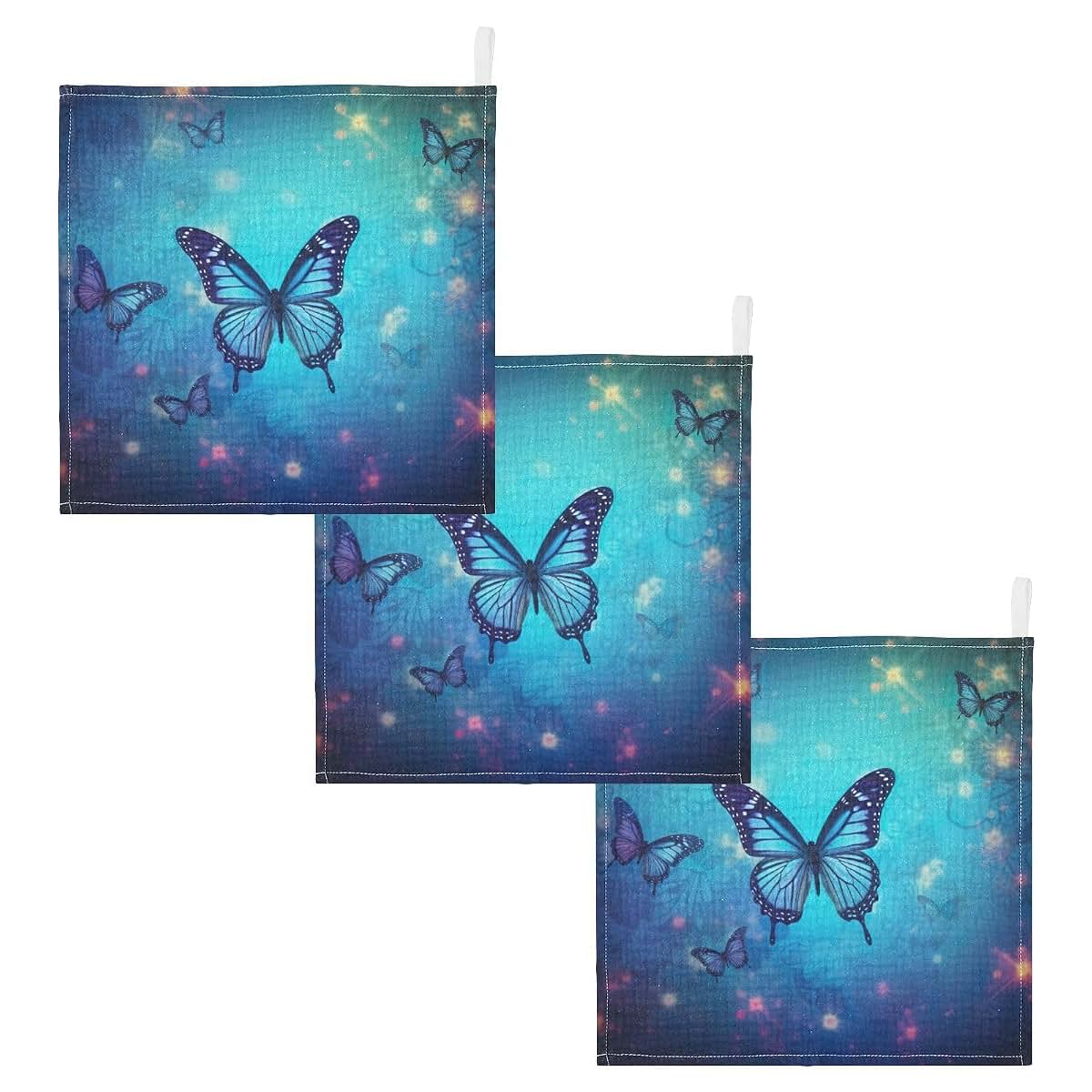 WELLDAY Blue Butterfly Baby Washcloths, 5-Pack Cotton Muslin Washcloths 12x12 in