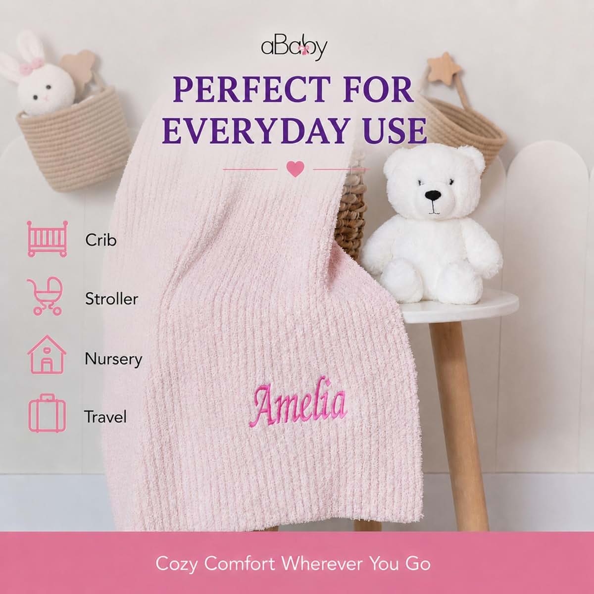 Ababy Personalized Chenille Baby Blanket With Custom Embroidered Name (photo 4)