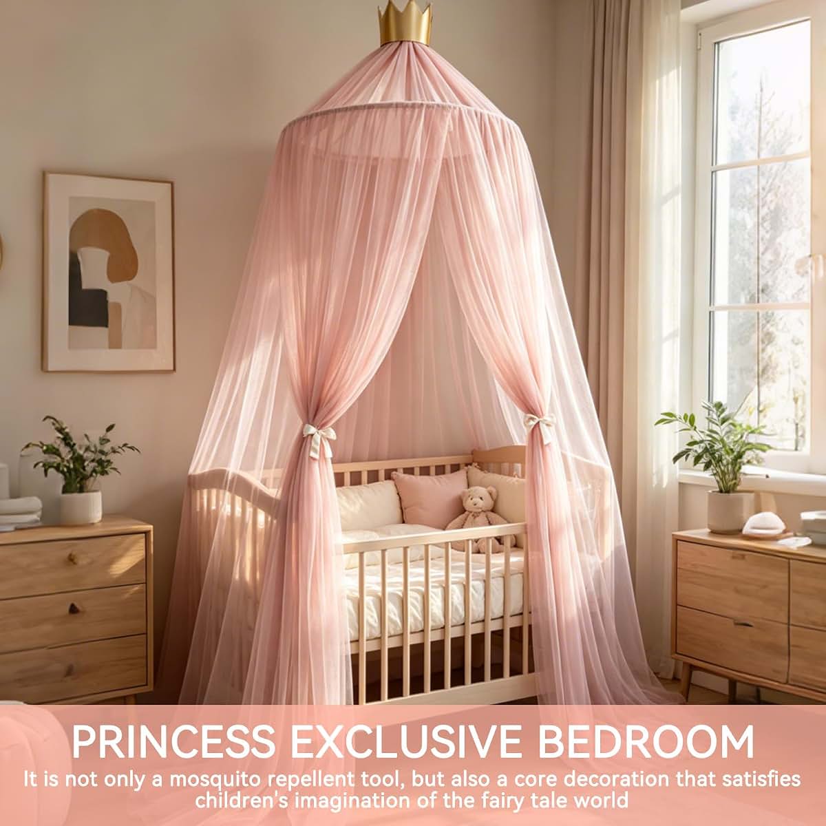 Jwthee Mosquito Net for Bed, Bed Canopy, Princess Round Dome Canopy Bed Curtains Hanging Bed Net Room Castle Play Tent