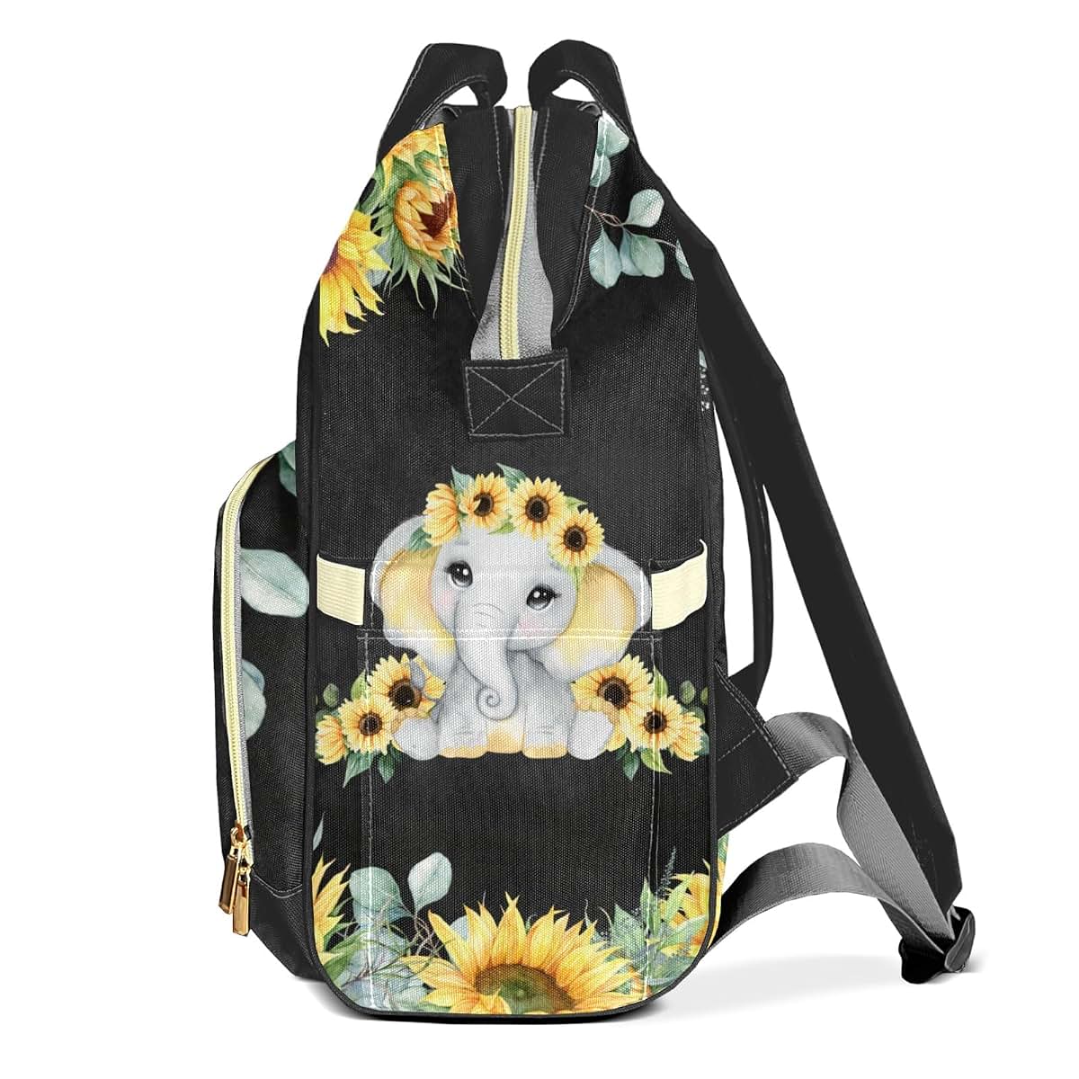 LiSoAkWE Sunflower Elephant Girl Personalized Large Capacity Diaper Bags,Custom Name Backpack Casual Daypack Bag Nappy (photo 3)