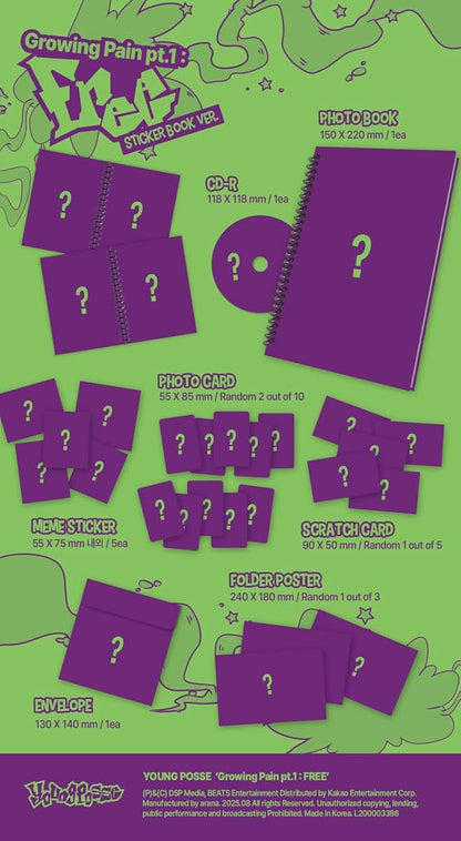 YOUNG POSSE Growing Pain Pt.1 (Sticker Book Version) - 4th EP Album CD with Photo Book, Stickers, Photo Cards