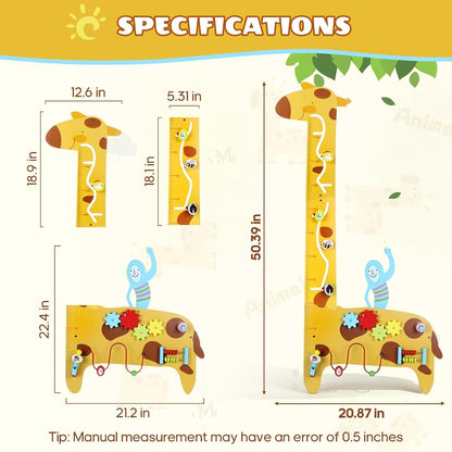 Brownroot Wooden Giraffe Growth Chart with 5-in-1 Sensory Activities