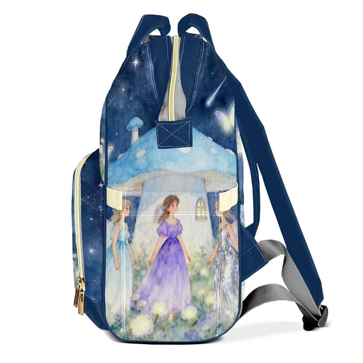 LiSoAkWE Personalized Large Capacity Diaper Bags,CustomWatercolor Night Fairy Mushrooms Name Backpack Casual Daypack (photo 3)