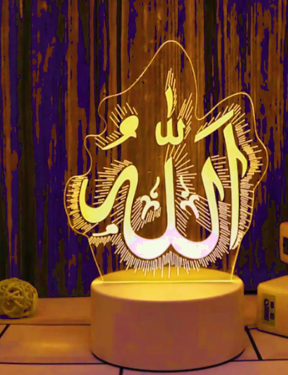 Jinnwell 3D Muslim Allah Islamic Night Light Lamp Illusion Night Light 16 Color Changing Table Desk Decoration Lamps (photo 4)