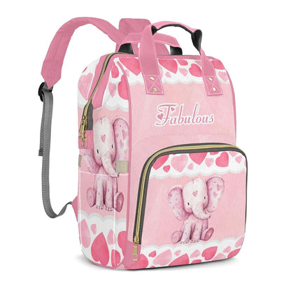 YallLocoMo Personalized Diaper Bag Backpack Name Watercolor Pink Elephant Heart Functional Waterproof Bag: Gift for (photo 2)