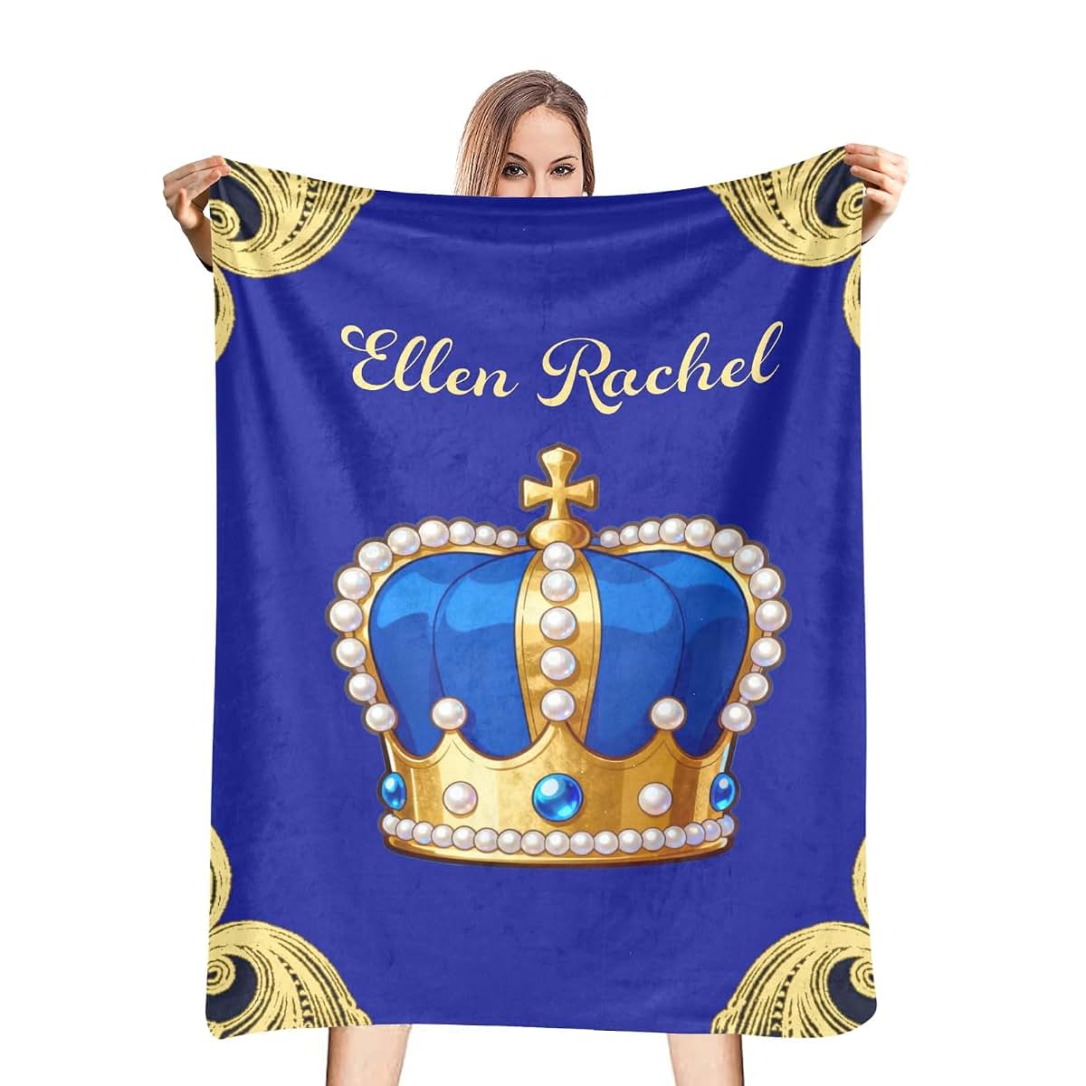 NZOOHY Personalized Crown Baby Blanket, Custom Sherpa Fleece Throw