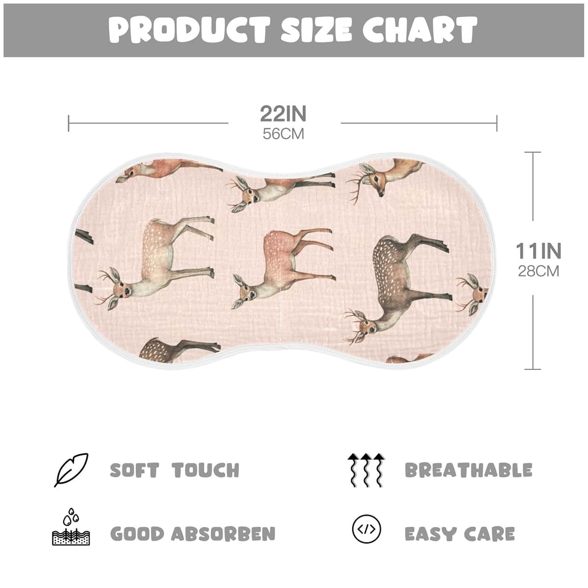 Mazeann Vintage Deer Pinks Burp Cloths Baby Boys Girls Absorbent Soft Cotton 4 Pack