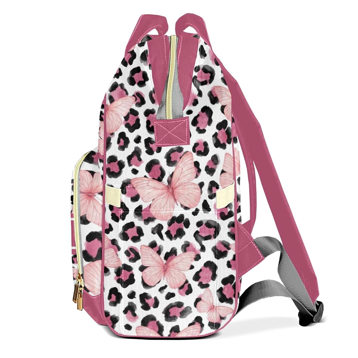 Joyestore Leopard Butterfly Print Custom Diaper Backpack Mom Baby Bag Parent Gift (photo 3)