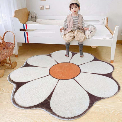 Poowe White Flower Shaped Round Washable Kids Play Mat for Nursery Decor
