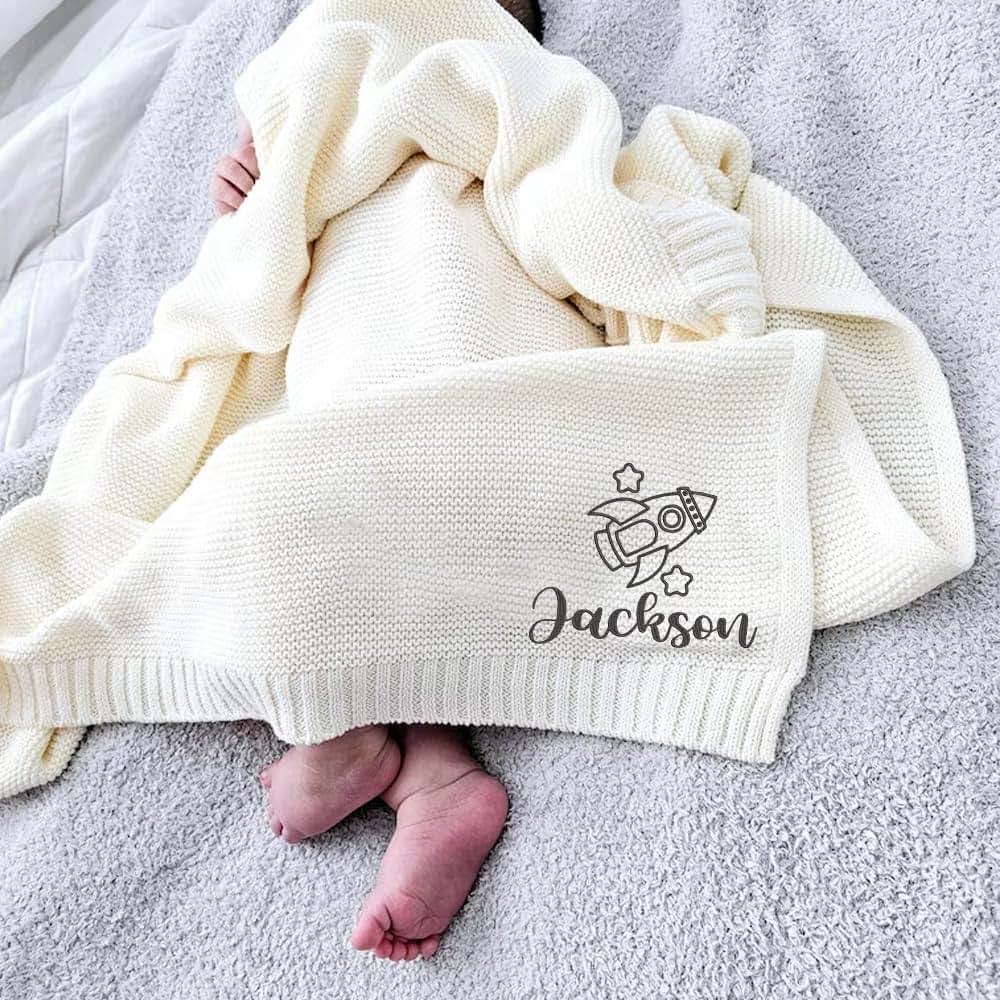 Noni Luxury Personalized Baby Blanket, Custom Knit Baby Blanket, Personalized Baby Blanket, Embroidered Baby Blanket (photo 2)
