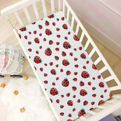 Pfrewn Fitted Crib Sheet, Red Ladybug Stretch Soft Baby Sheet, 52x28IN