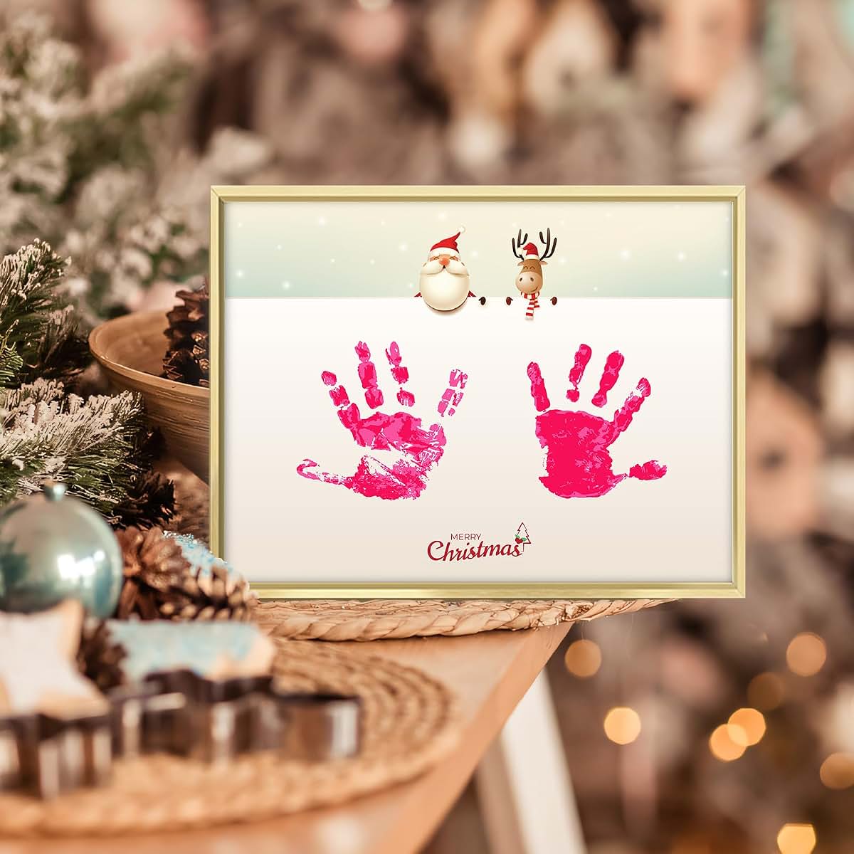 W WHEEL UP Personalized Christmas Handprint Framed Canvas Wall Art (photo 3)