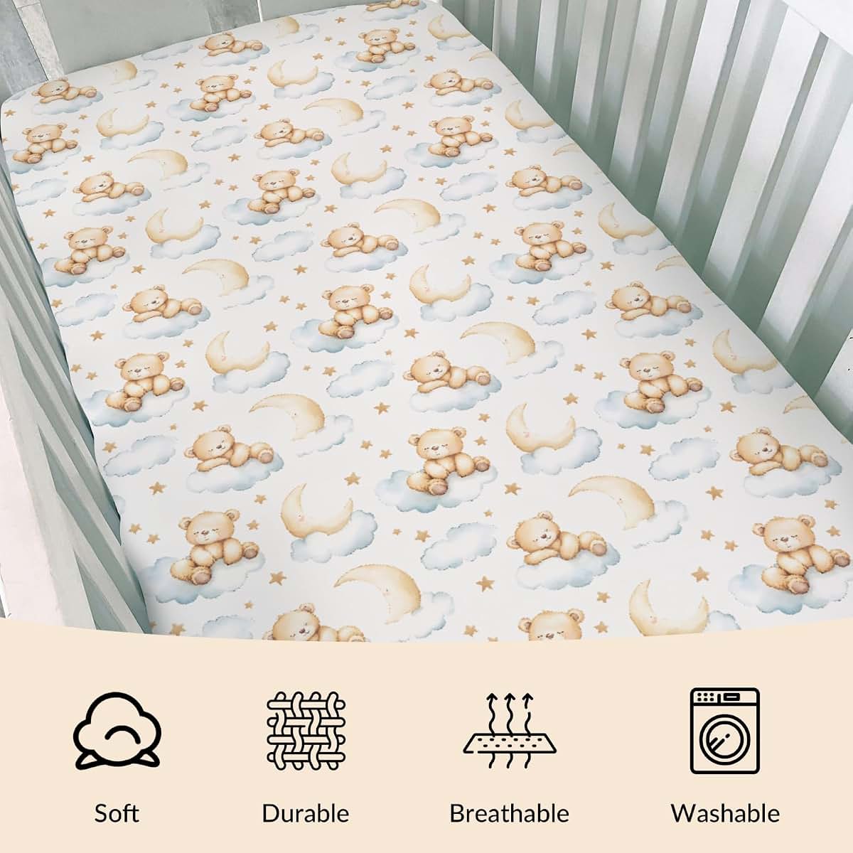 Pynnlts Cartoon Bear Baby Crib Sheet Fitted Toddler Nursery Bed Mattress (photo 3)