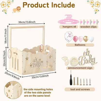 Hollow Pink Wooden Baby Shower Crate Closet With Hanger Rack
