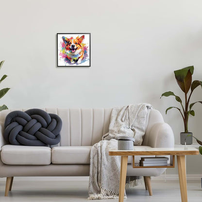 Stupell Industries Happy Corgi Modern Splatter Framed Print