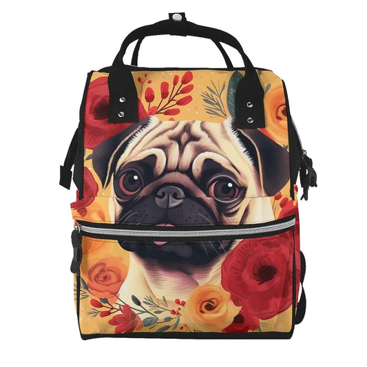 KLOPH Pug Flower Diaper Bag Backpack Mommy Bag Multifunction Travel Maternity Baby Changing Bags