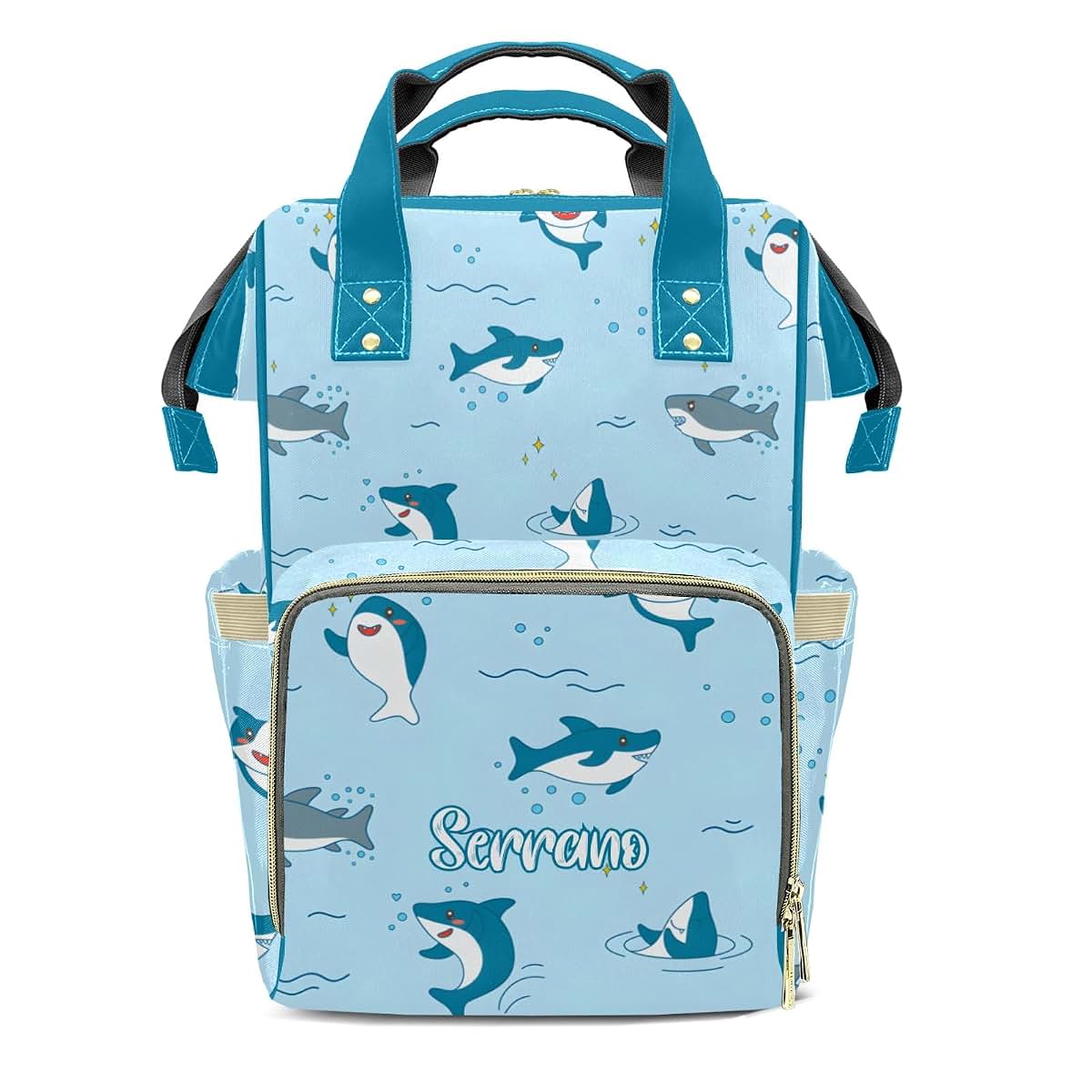 YallLocoMo Personalized Diaper Bag Backpack Gift Cartoon Shark Multi-Purpose Nappy Bag: Ideal for Holidays, Packed with