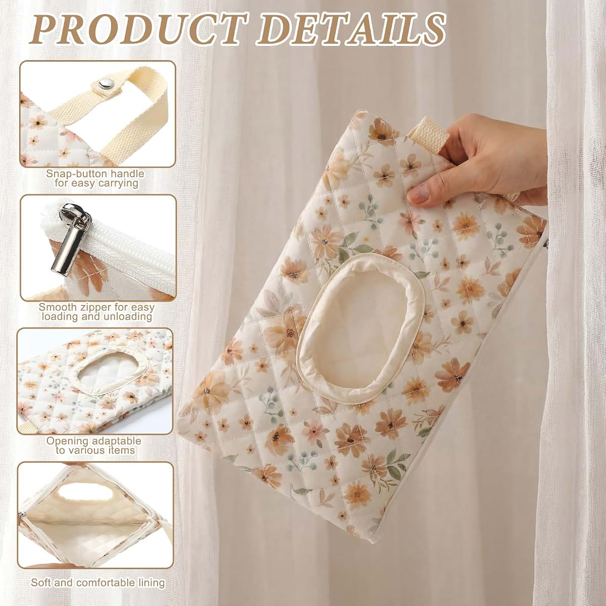 Crystalsylara 3 Pcs Boho Quilted Baby Wipes Pouch Portable Diaper And Wipe Holder (photo 3)