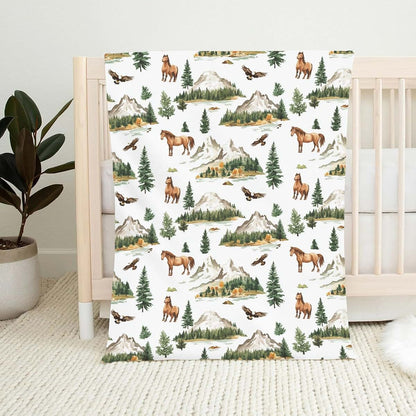 Wicbfdfv Vintage Horse Eagle Pine Trees Flannel Fleece Baby Blanket (photo 2)