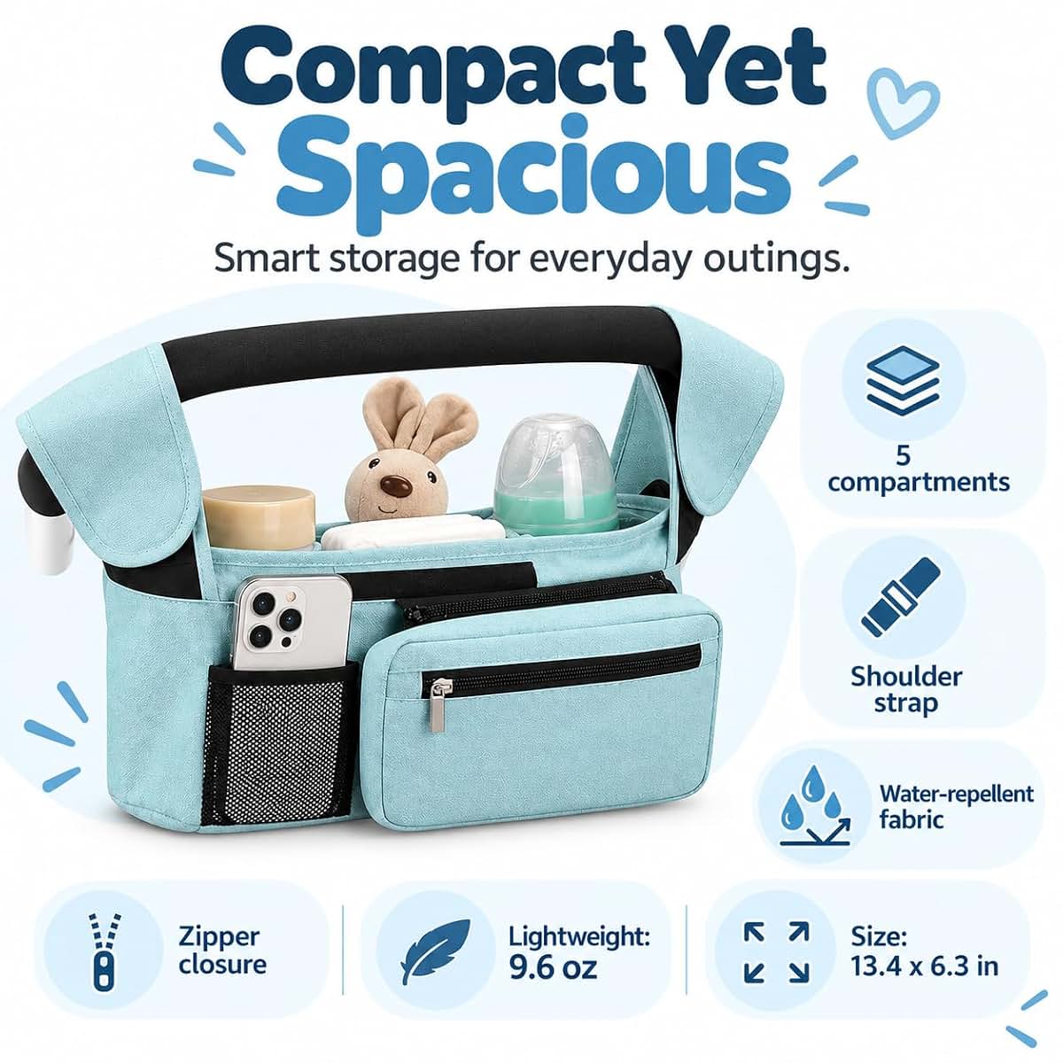 Homefy Stroller Organizer with Insulated Cup Holders, Universal Blue (photo 3)