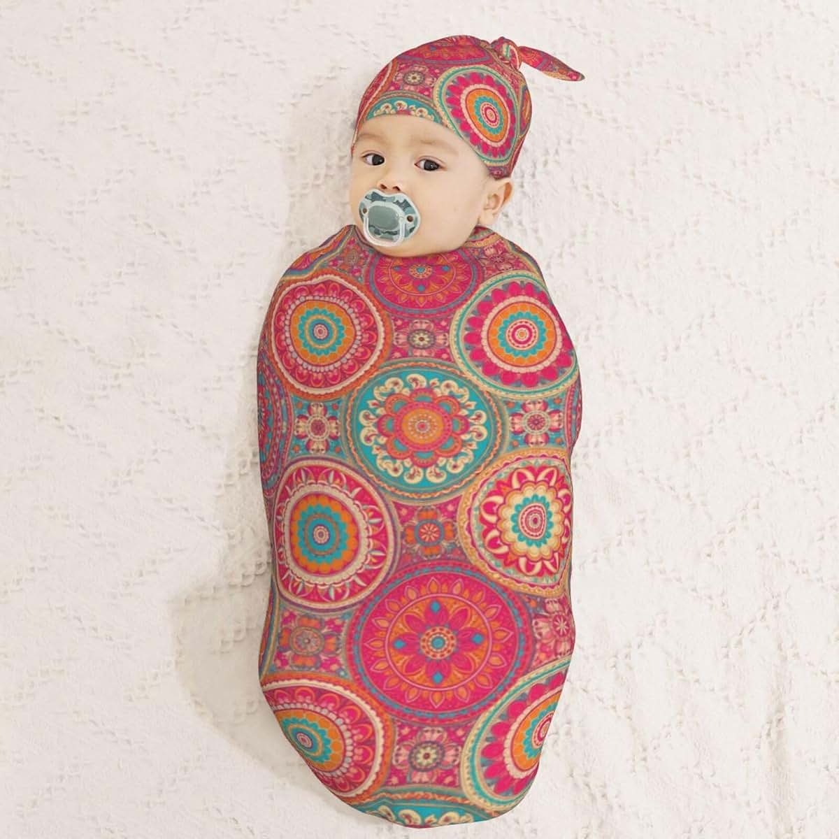 Muishi Mandala Swaddle Blanket and Hat Set for Newborns