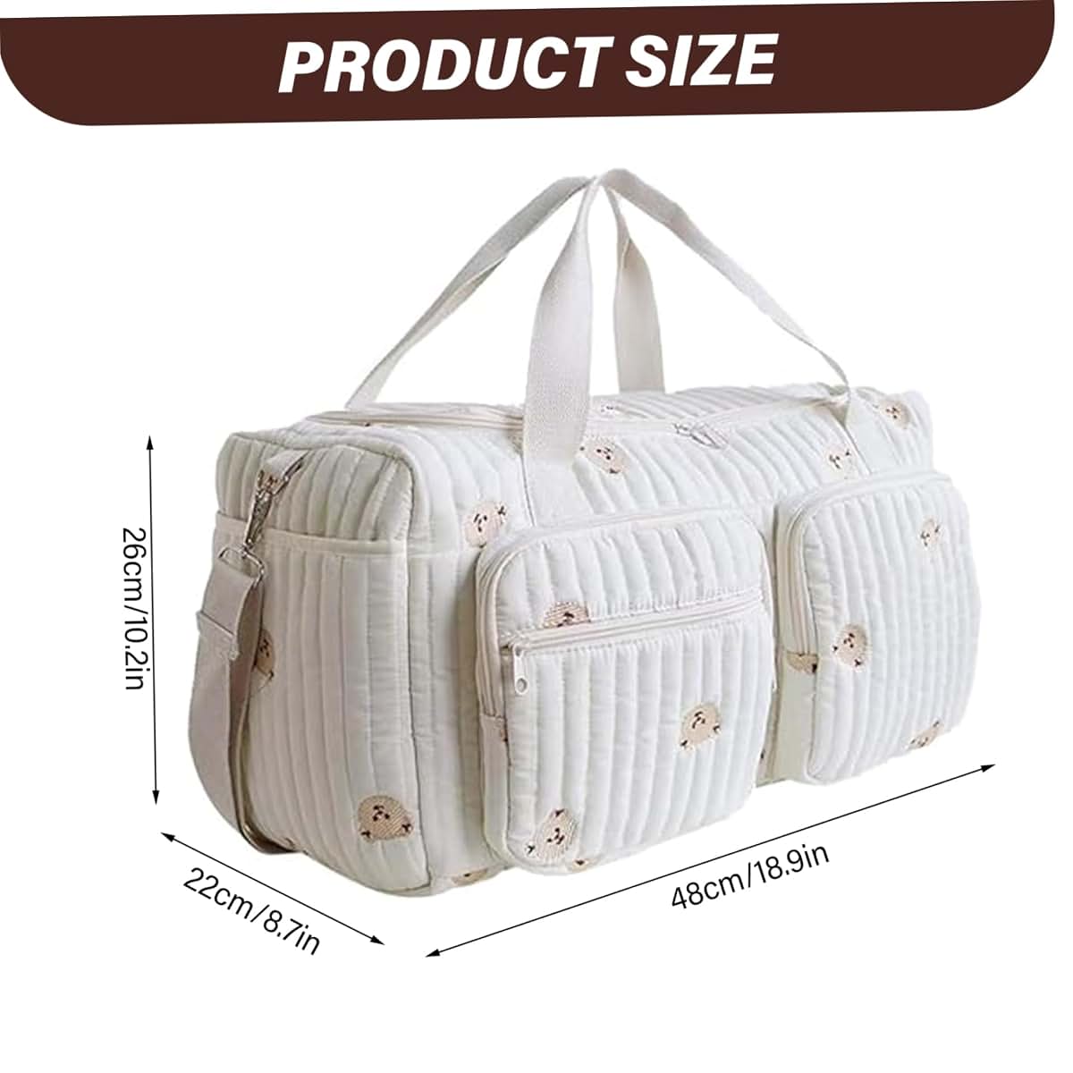 Peosaard Quilted Diaper Bag Large Capacity Teddy Bear Pattern Cute Duffle Bag Portable & Lightweight for Hospital and (photo 2)