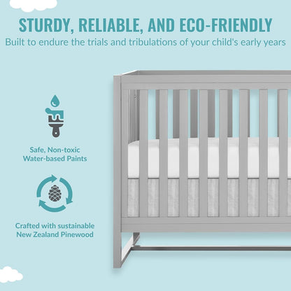 Dream On Me Arlo 5-In-1 Convertible Baby Crib In Pebble Grey, Greenguard Gold & JPMA, 3 Mattress Heights