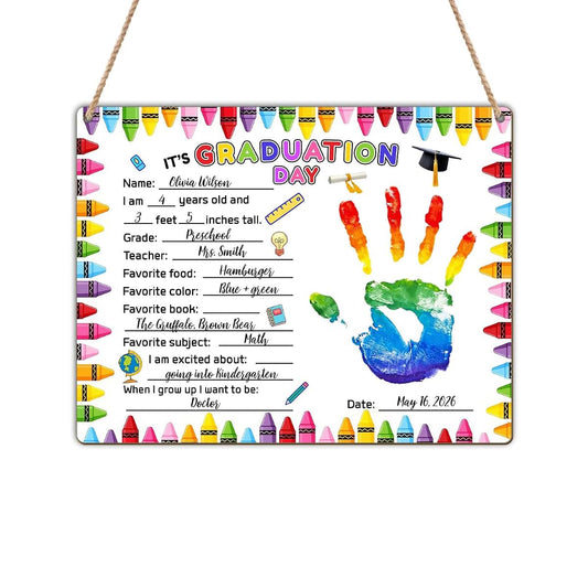 BEETHIS DIY Graduation Day Handprint Wooden Sign for Preschool and Kindergarten
