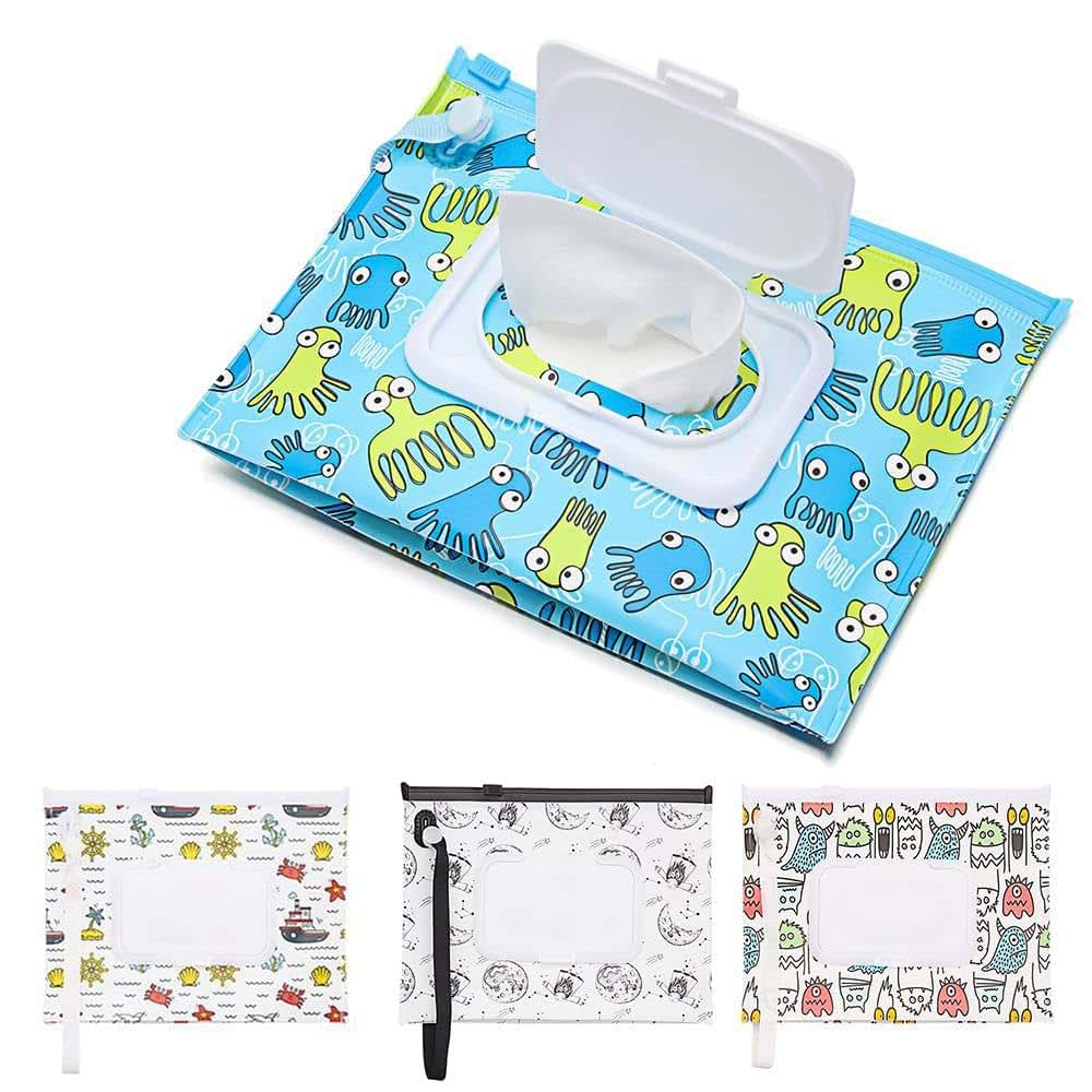 HomeSoGood 4-Piece Portable Wet Wipes Bag Pouch with Snap Strap