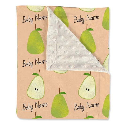 Gifts Everywhere Personalized Fruit Pear Blanket Baby Kids & Infant Soft Plush Minky Dot Toddler Swaddling Blanket