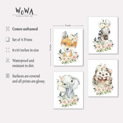 W.O.W.A. World Of Wall Art Animal Nursery Prints, Set Of 6