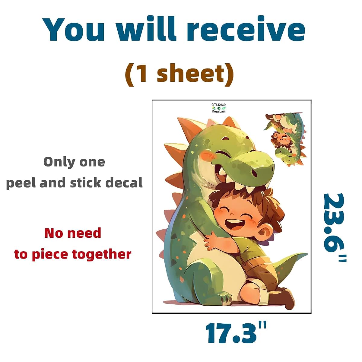 RoyoLam Cartoon Dinosaur Hugging A Boy Wall Decal For Nursery