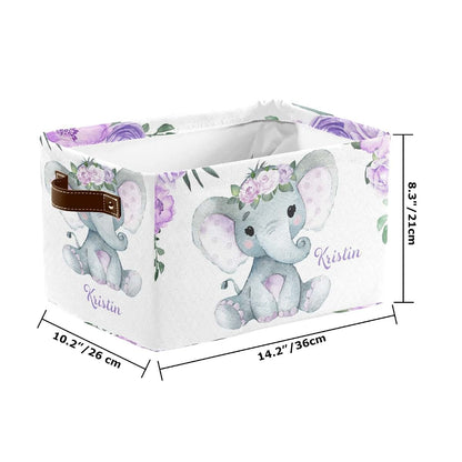 Joyestore Purple Elephant Rose Personalized Storage Bin
