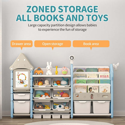 Unicoo Kids Toy Storage Organizer with Bookshelf and 14-Bin Playroom Unit