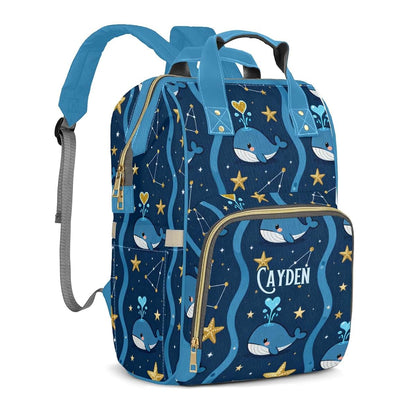 YallLocoMo Personalized Diaper Bag Backpack Gift Stripe Cute Sea Animal Whale Convenient and Durable: Waterproof (photo 2)