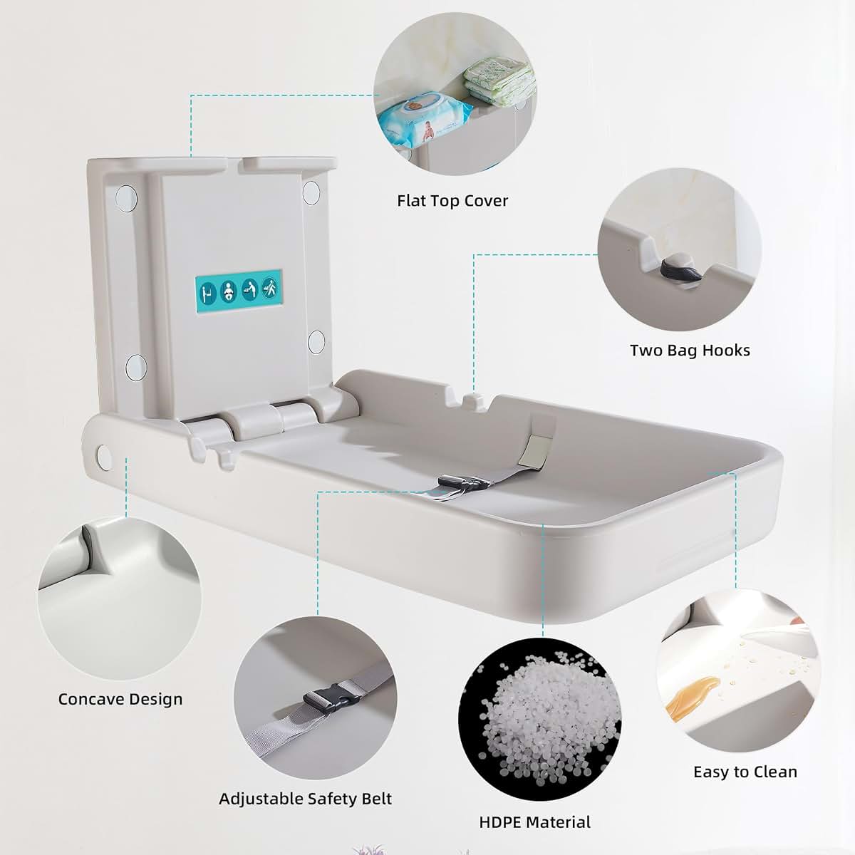 Modundry Baby Changing Diaper Station Wall-Mount: Vertical Baby Changing Table | Sturdy & Durable- with Safety Straps (photo 3)