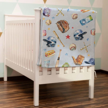 Watercolor Baseball Print Flannel Receiving Blanket for Newborn and Toddler