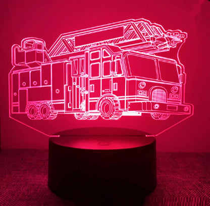 Jinnwell 3D Fire Engine Truck Night Light Lamp Illusion 7 Color Changing Touch Switch Table Desk Decoration Lamps