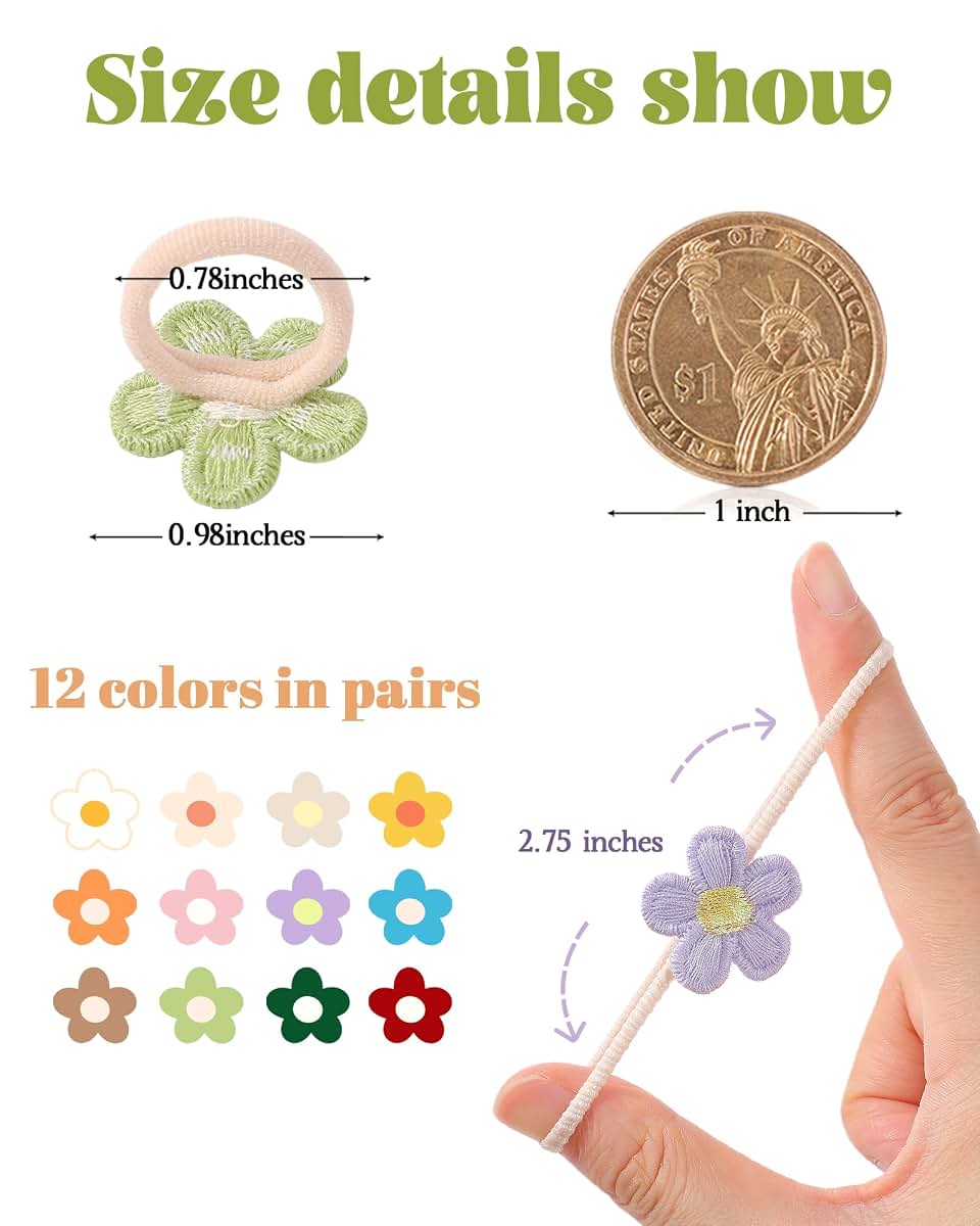 Jollybows Toddler Hair Ties Set for Girls - 24 Piece Flower Elastic Accessories